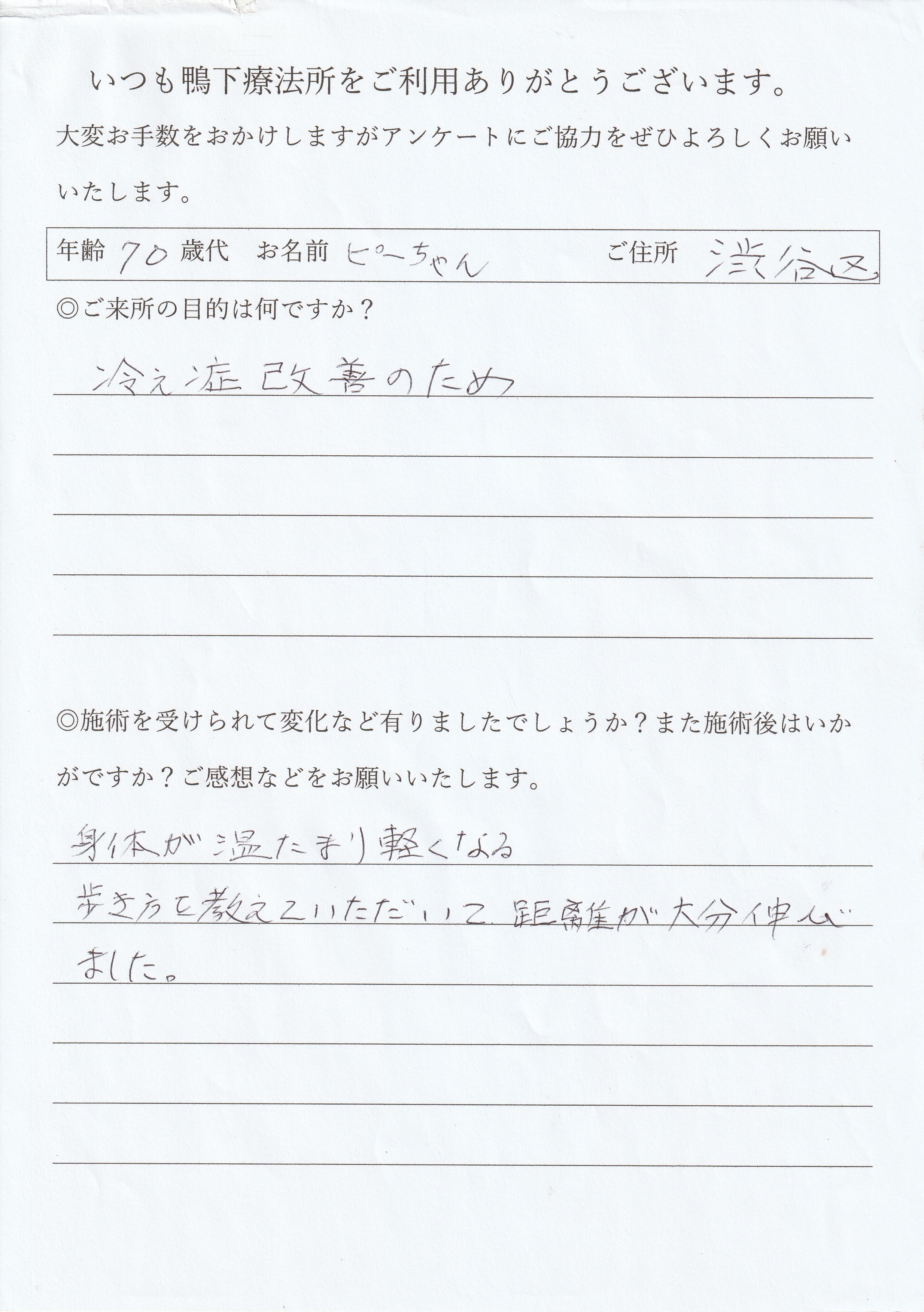 鴨下療法所アンケート