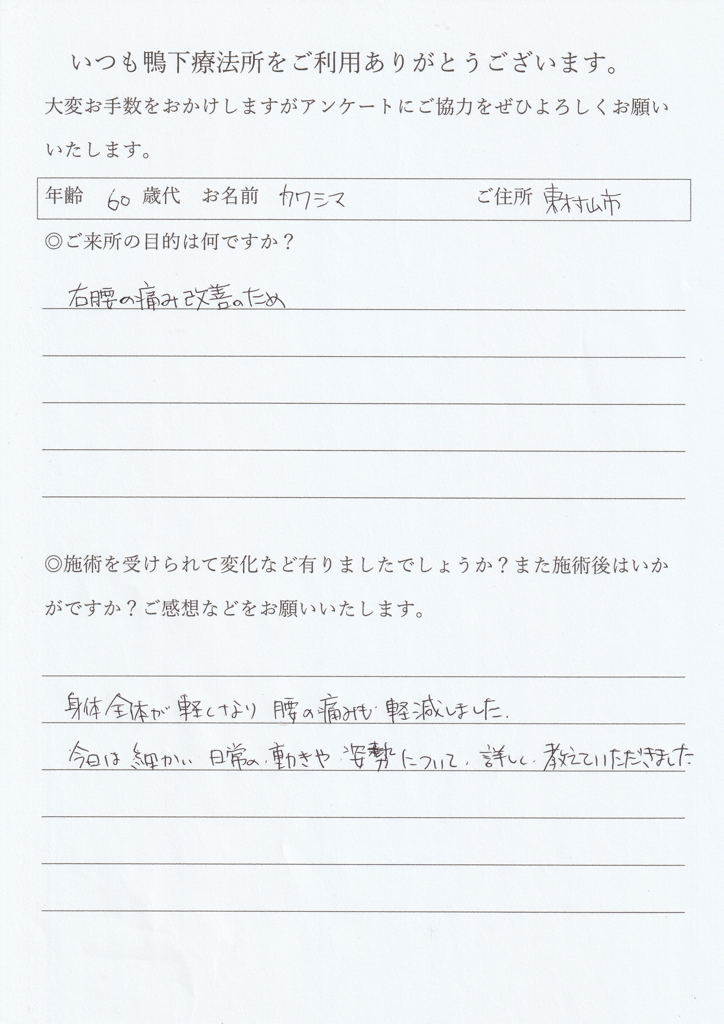 鴨下療法所アンケート